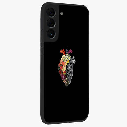 Heart With Flowers Glass Case upright view showcasing decorative heart and floral artwork with sweet romantic theme.