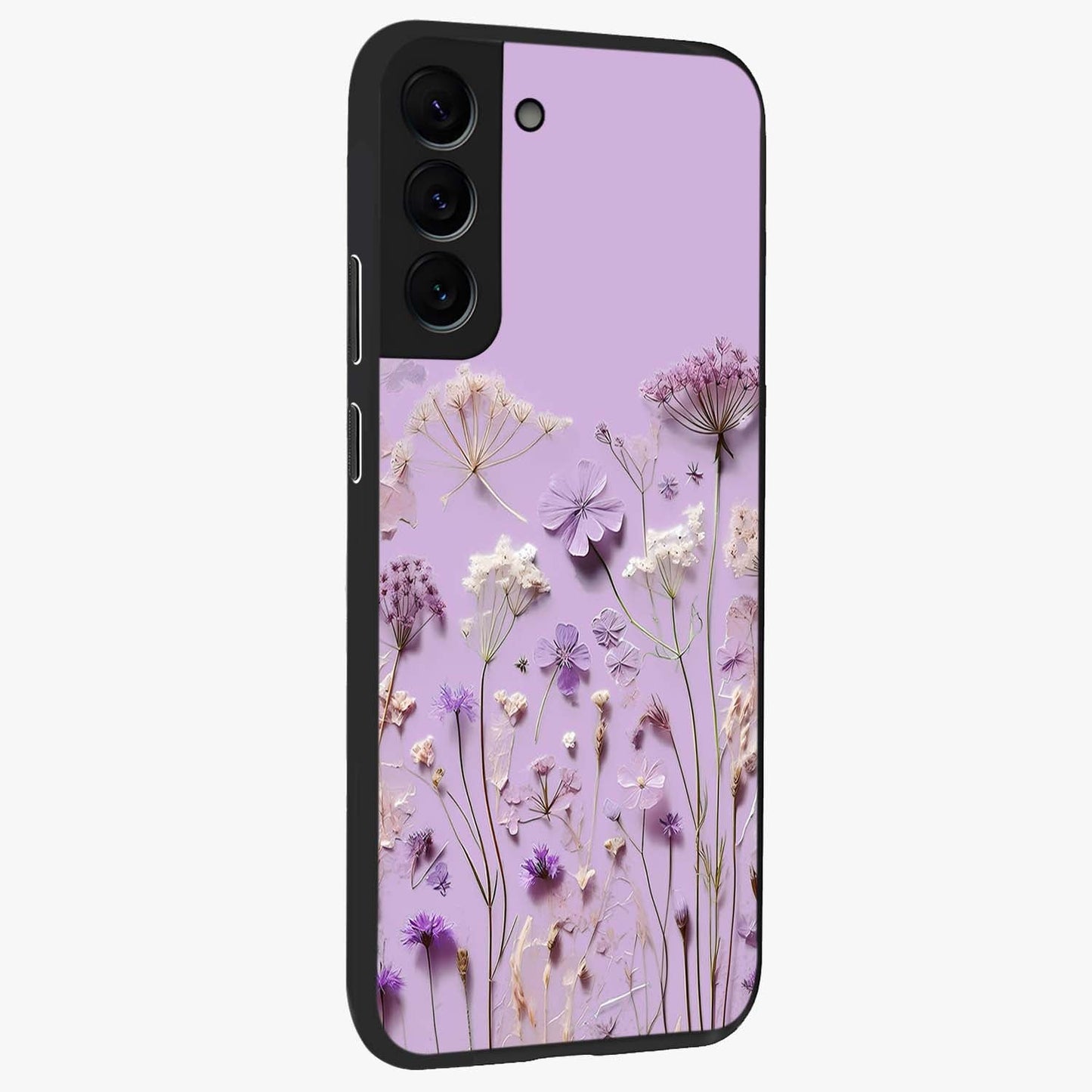 Lavender Blossom Dream Glass Case upright view showcasing delicate lavender blossom artwork with peaceful floral theme.