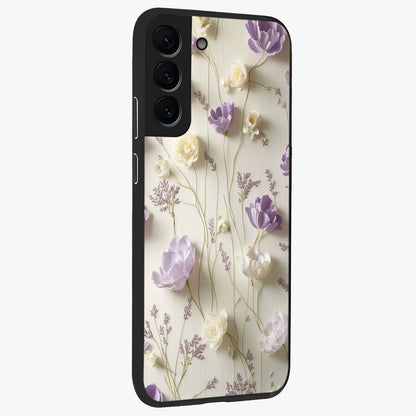 Lilac Breeze Harmony Glass Case upright view showcasing delicate lilac artwork with peaceful floral theme.