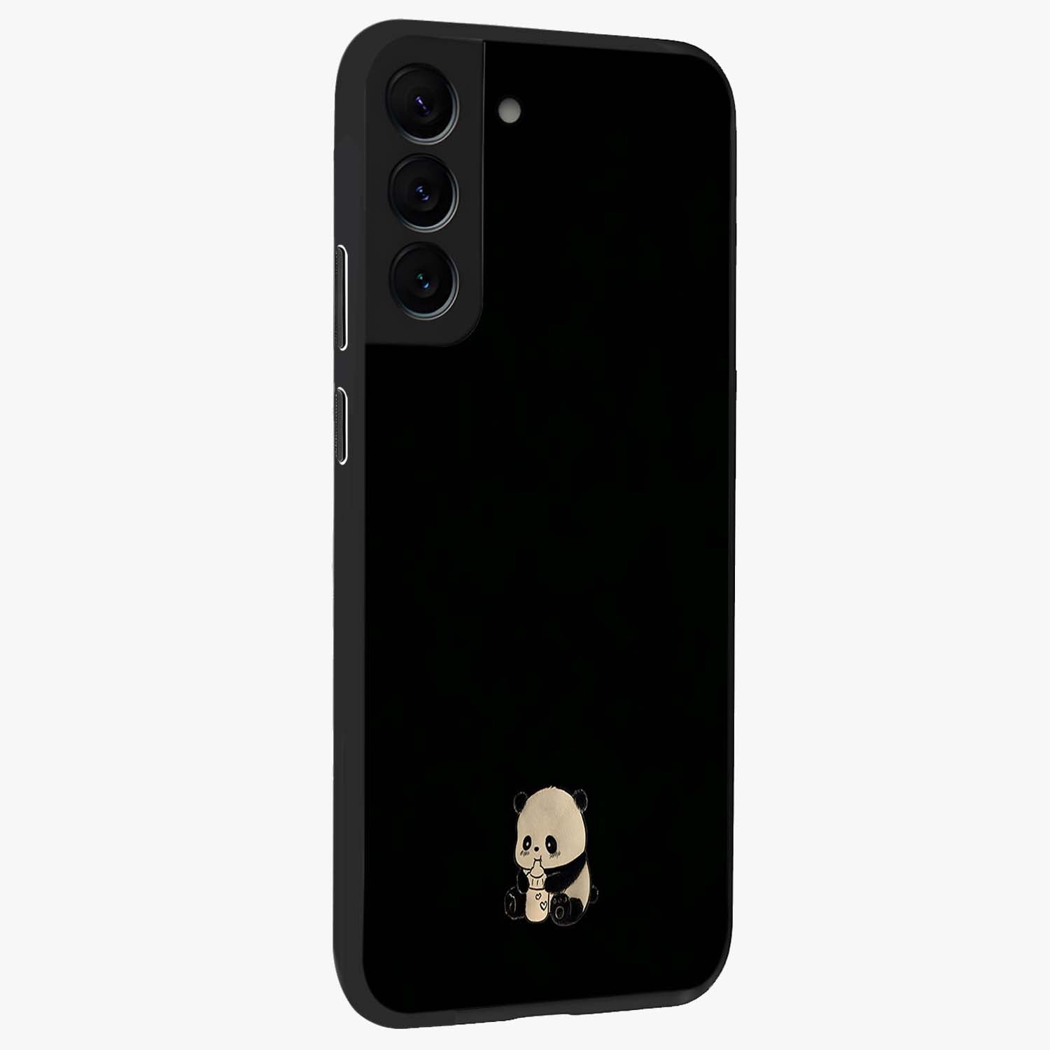 Midnight Panda Love Glass Case upright view showcasing charming panda artwork with playful romantic theme.