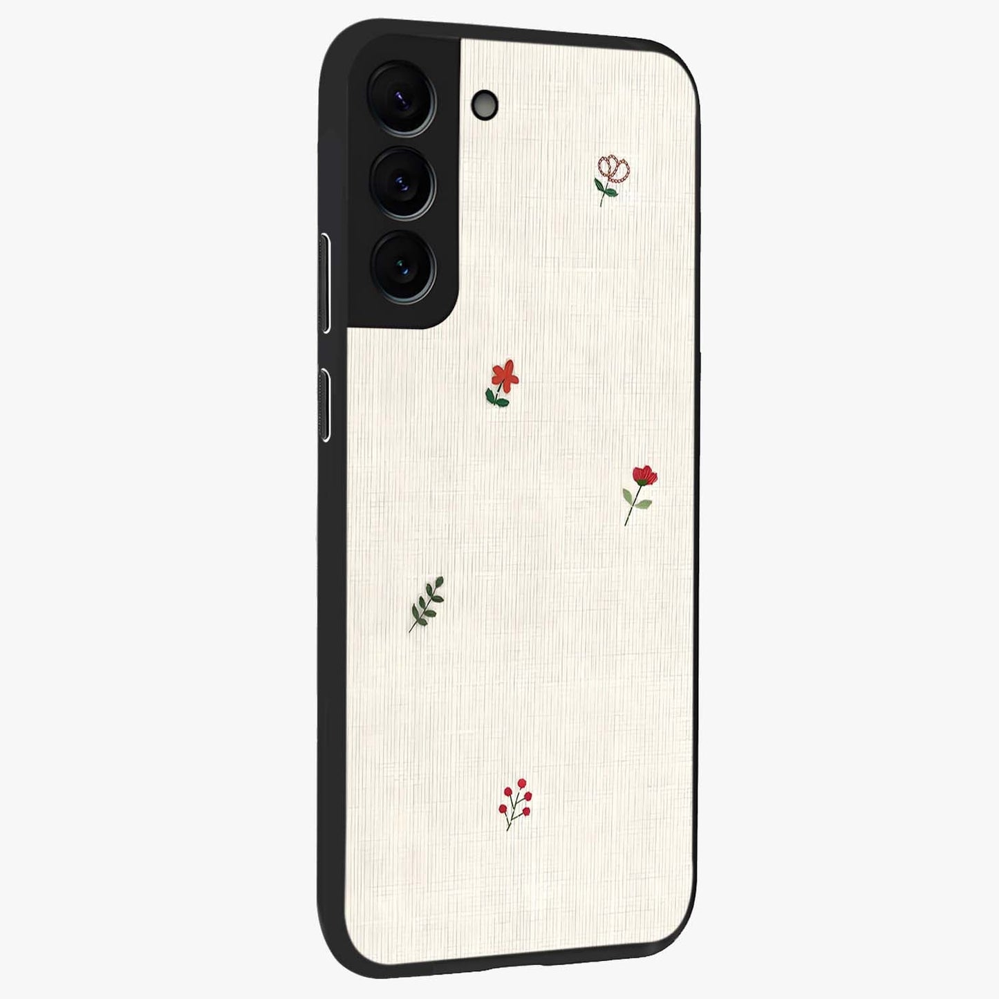 Minimalistic Blue With White Flower Pattern Glass Case upright view showcasing clean white flower artwork with calming blue theme.