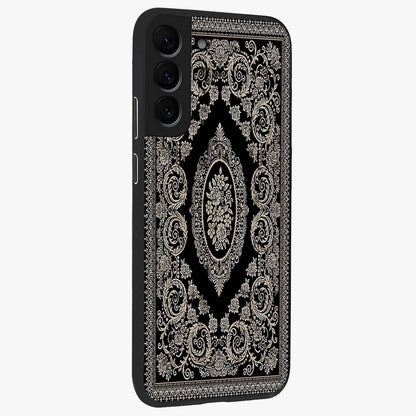 Noir Bloom Elegance Glass Case upright view showcasing graceful floral artwork with luxurious dark theme.