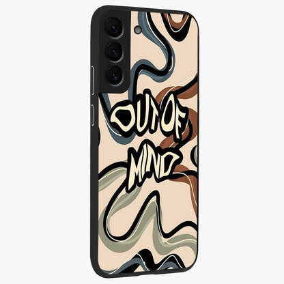 Out Of Mind Glass Case upright view showcasing striking typography artwork with edgy conceptual theme.