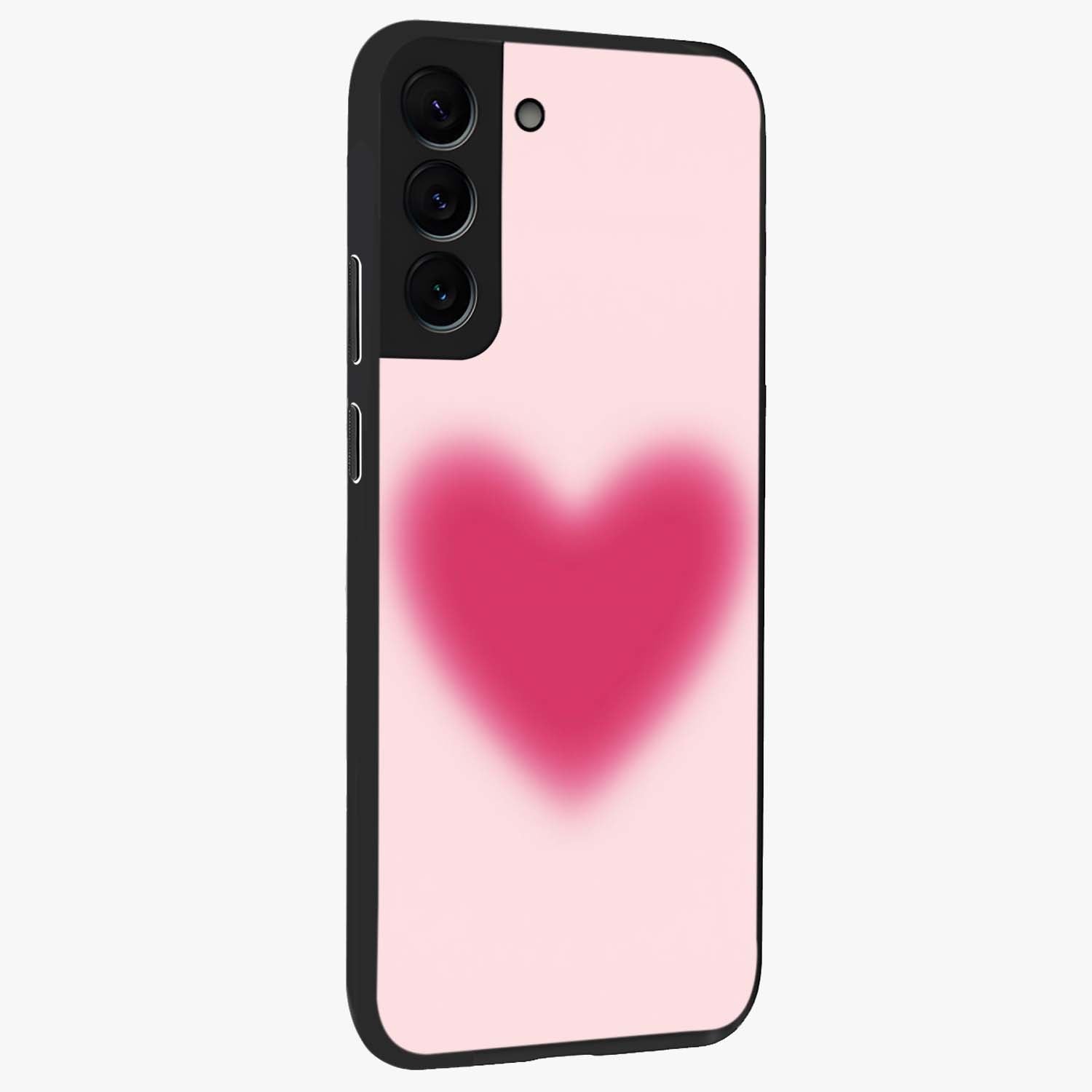 Pink Aura Heart Glass Case upright view showcasing romantic heart artwork with soft pastel theme.
