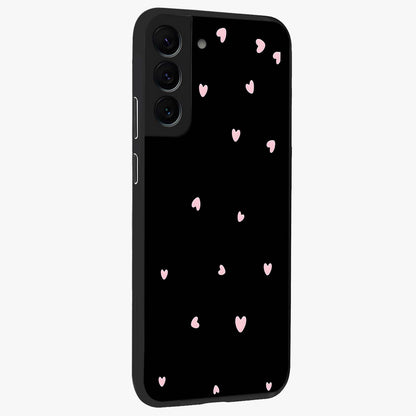 Pink Love Drops Glass Case upright view showcasing charming heart drop artwork with romantic playful theme.
