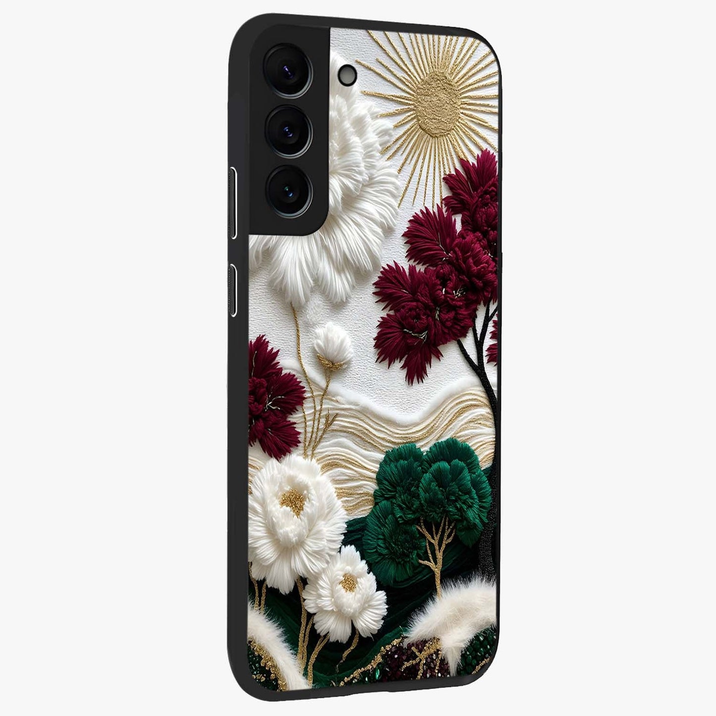 Radiant Bloom Elegance Glass Case upright view showcasing decorative flower artwork with refined botanical theme.