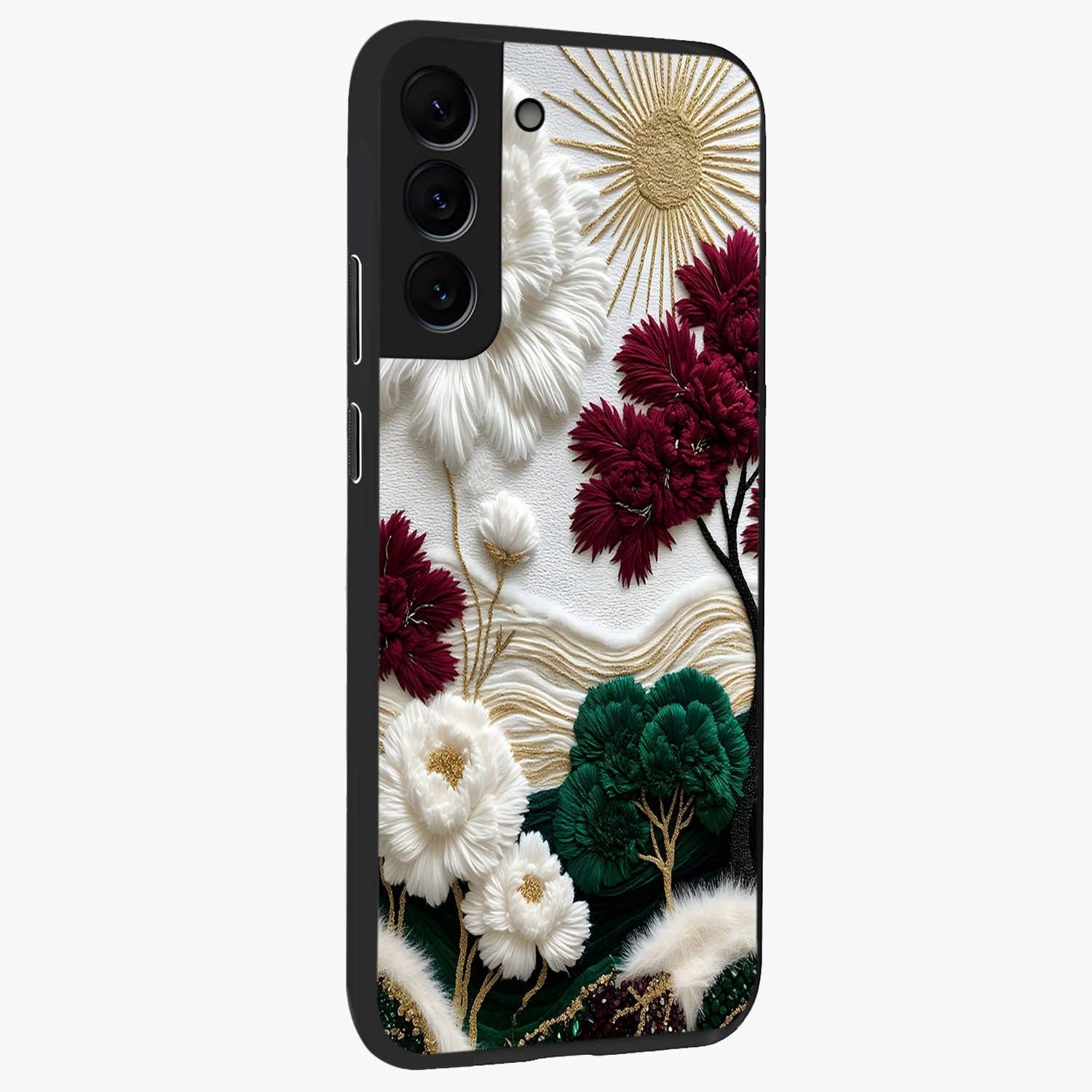 Radiant Bloom Elegance Glass Case upright view showcasing decorative flower artwork with refined botanical theme.