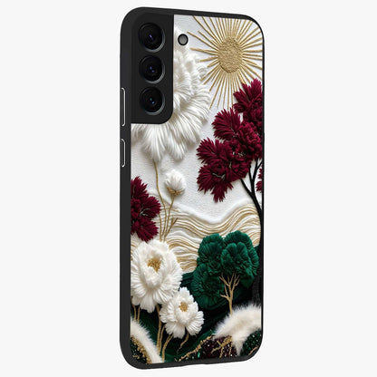 Radiant Bloom Elegance Glass Case upright view showcasing decorative flower artwork with refined botanical theme.