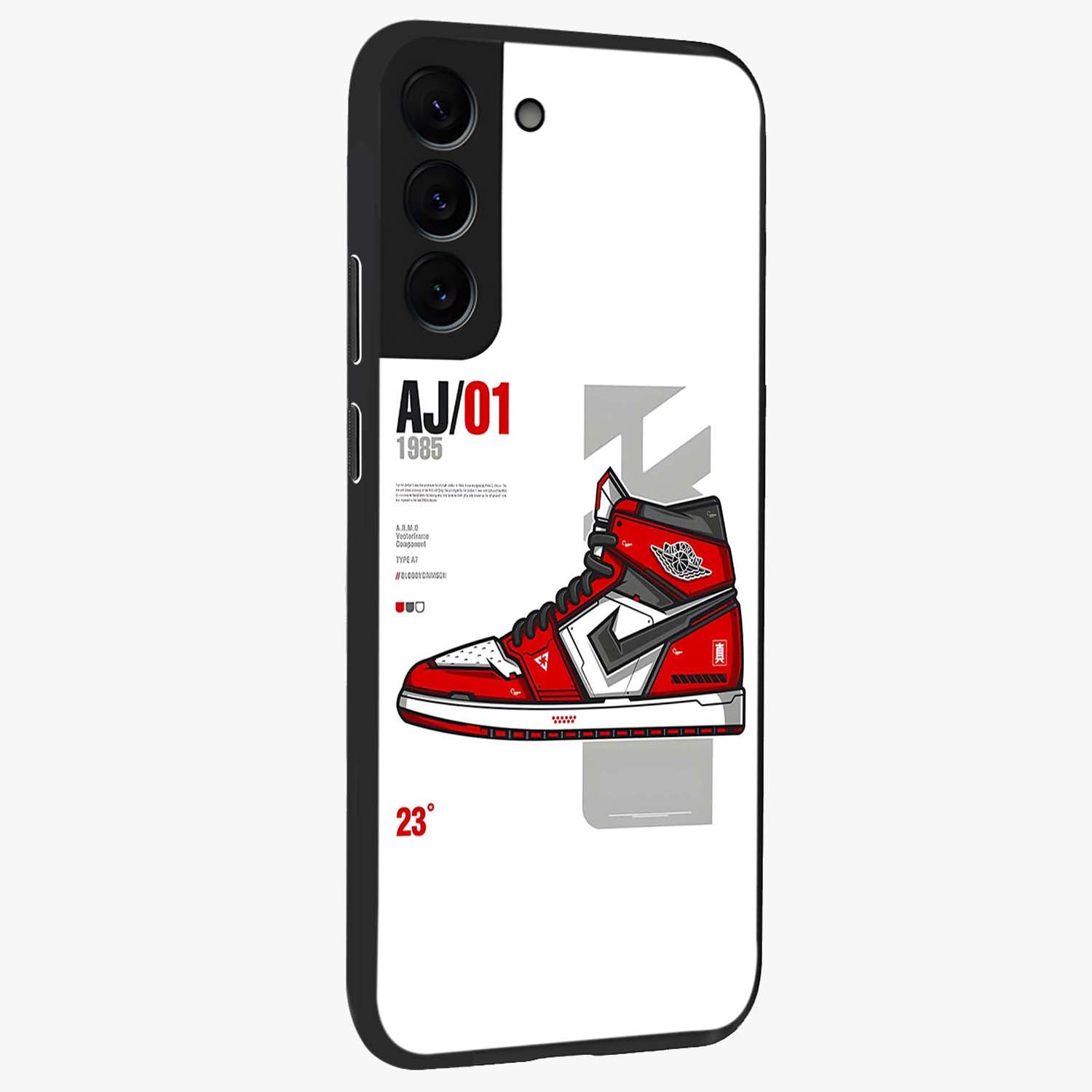 Retro Sneaker Blueprint Glass Case upright view showcasing stylish sneaker illustration with vintage streetwear theme.