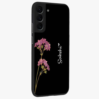 Riching Lavender Flower Custom Name Glass Case upright view showcasing elegant lavender floral artwork with personalized aesthetic.