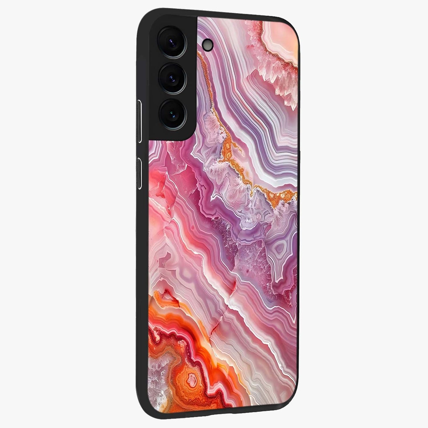Rose Quartz Marble Glass Case upright view showcasing decorative marble artwork with luxurious pastel theme.