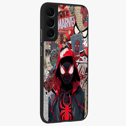 Spider Collage Street Glass Case upright view showcasing bold superhero artwork with urban street theme.