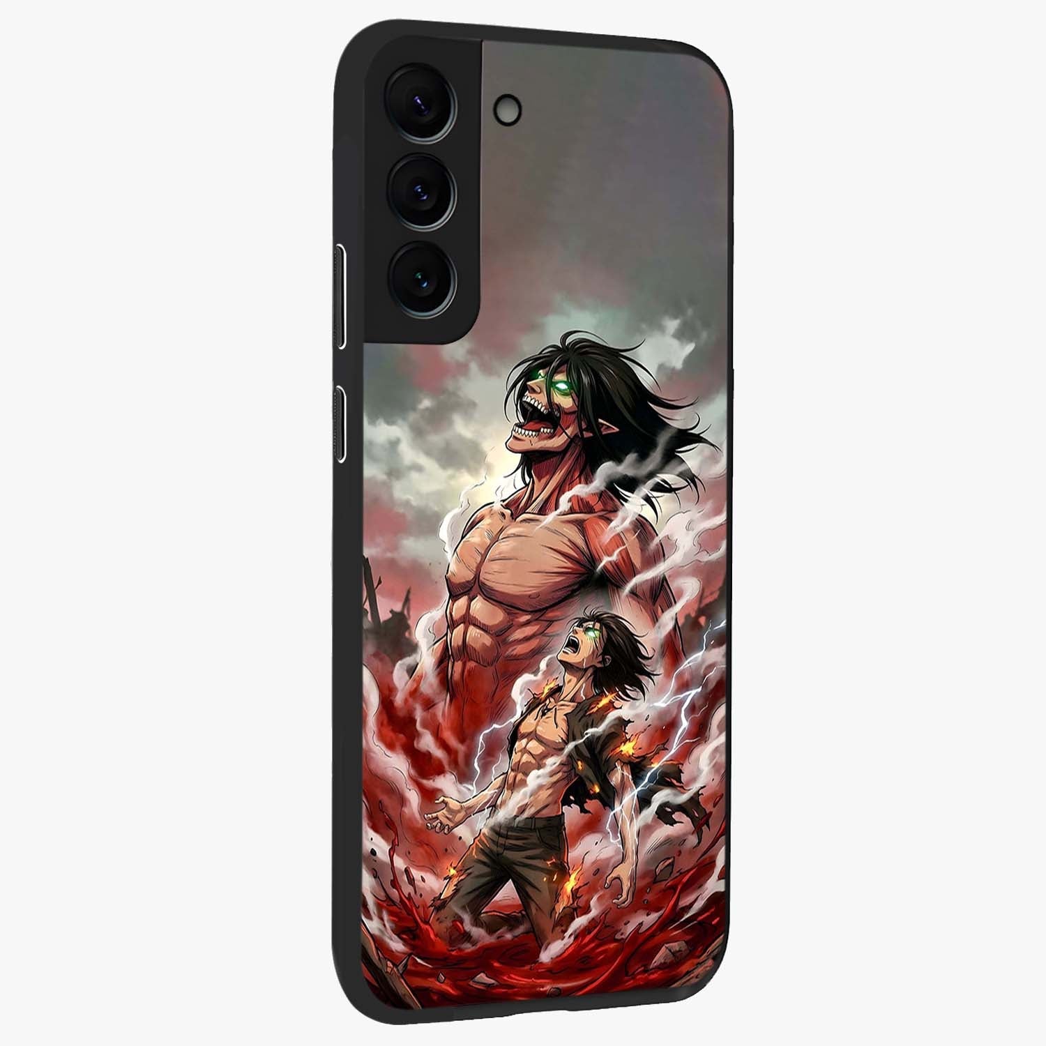 Titan Awakening Fury Glass Case upright view showcasing intense titan artwork with epic fantasy theme.