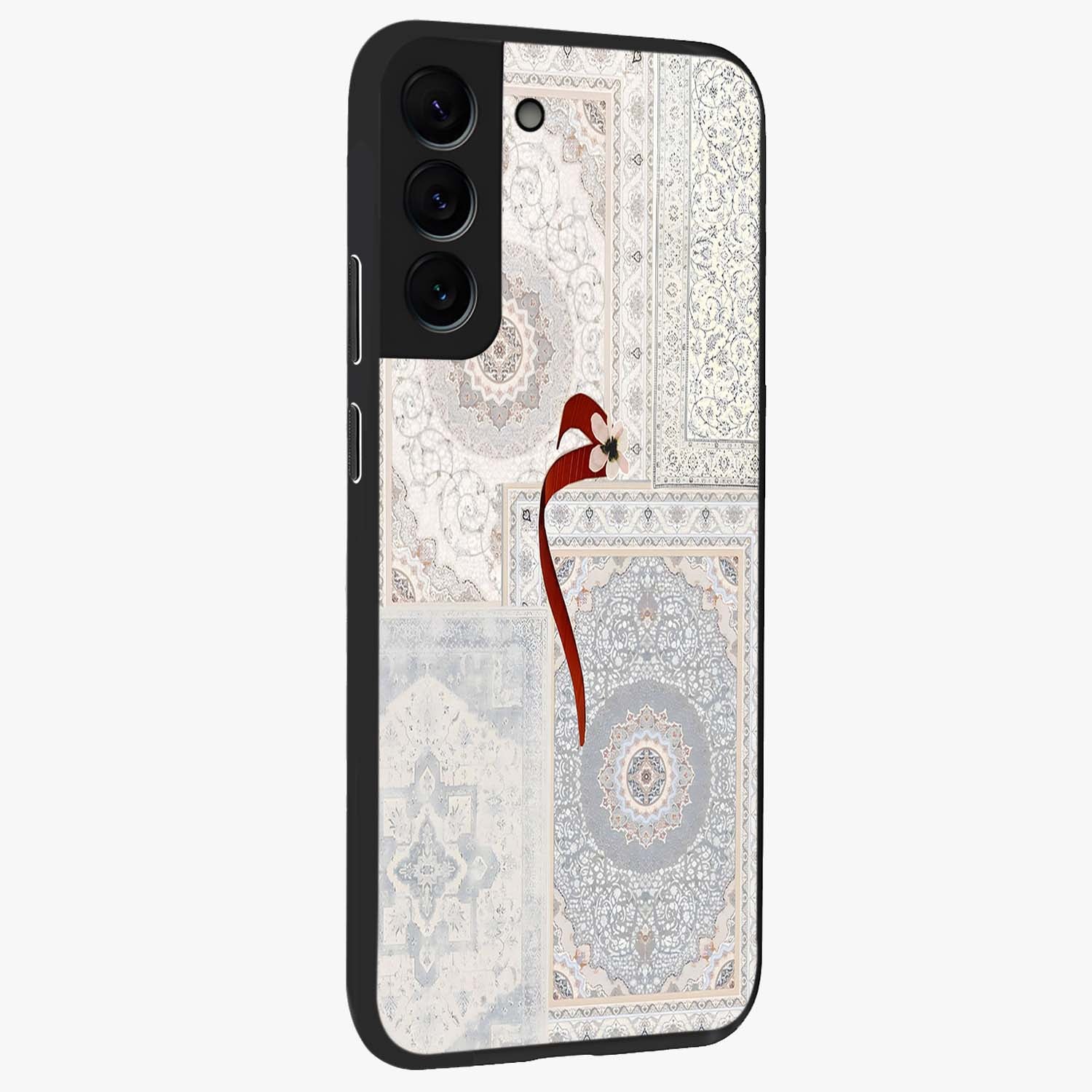 White Aesthetic Bow Glass Case upright view showcasing delicate ribbon bow artwork with cute minimalist theme.