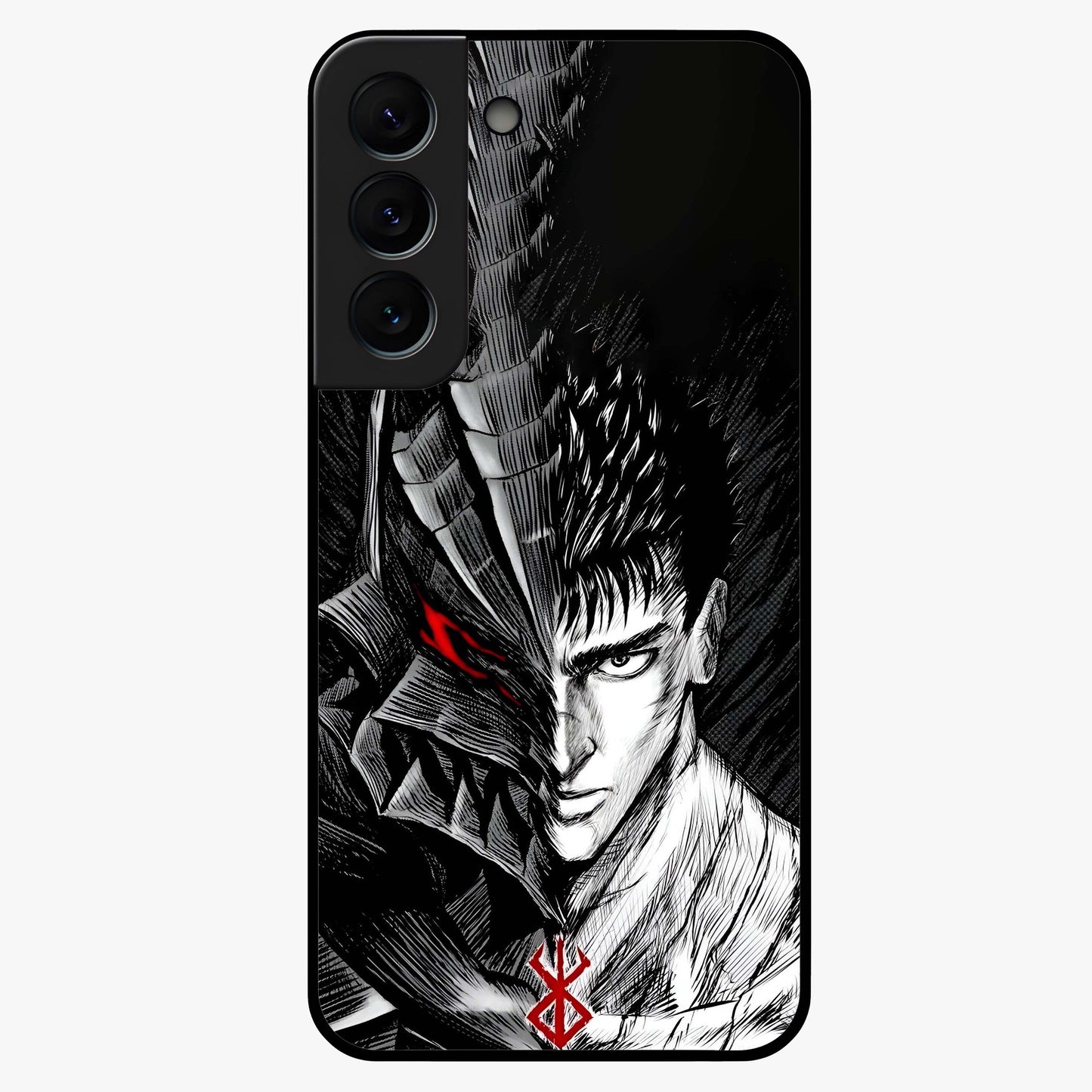 Berserker Blood Oath Glass Case showing flat back view with fierce warrior inspired artwork and glossy glass finish.