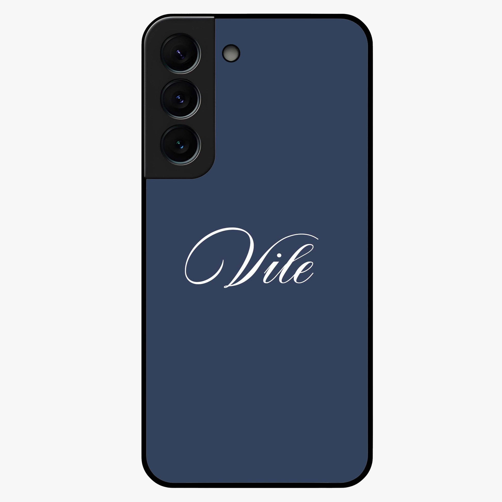 Blue Background Personalized Custom Name Glass Case showing flat back view with minimal blue background and custom name design.