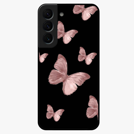Butterfly Pattern Glass Case showing flat back view with elegant butterfly pattern artwork and glossy glass finish.