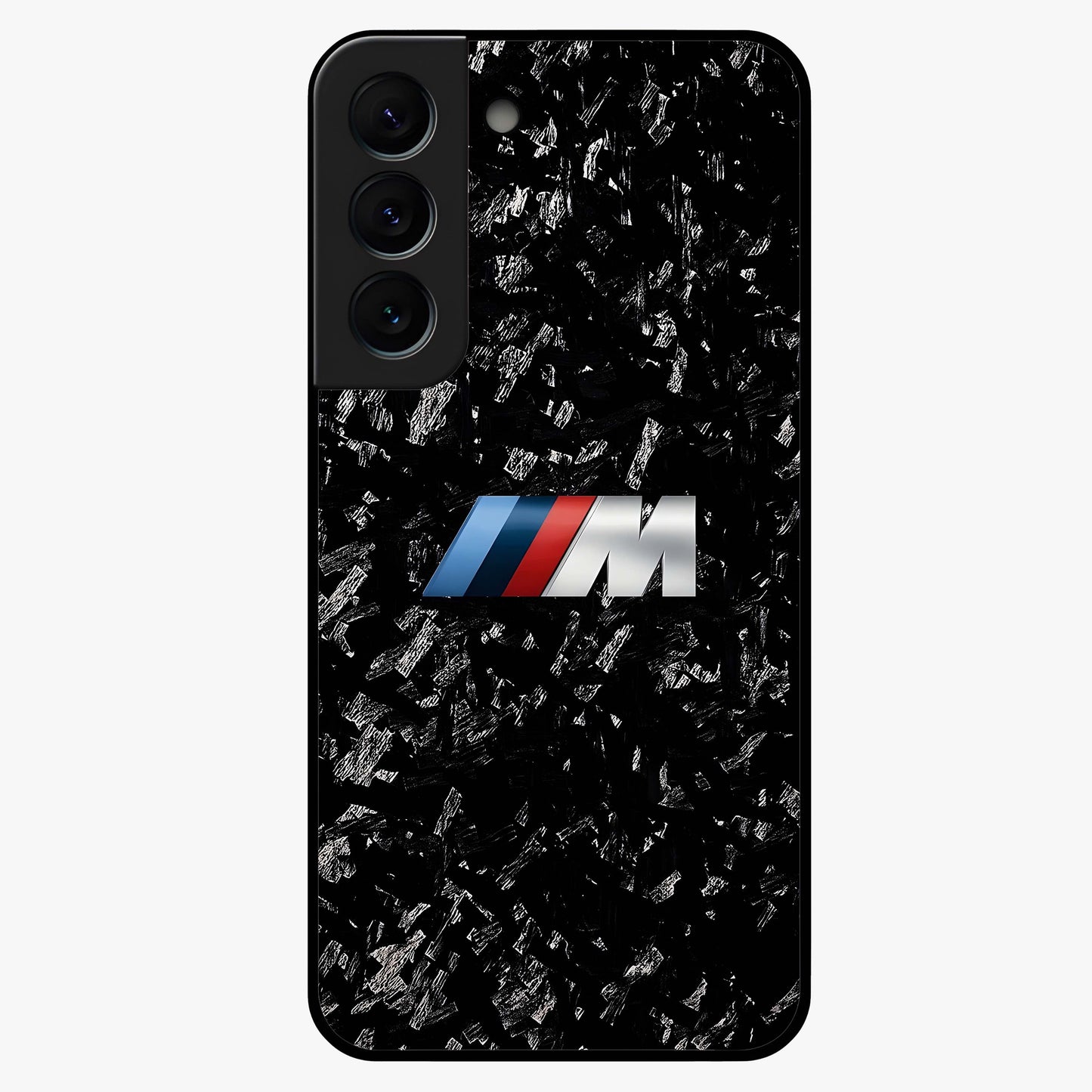 Carbon Speed Mark Glass Case showing flat back view with sporty carbon pattern artwork and glossy glass finish.