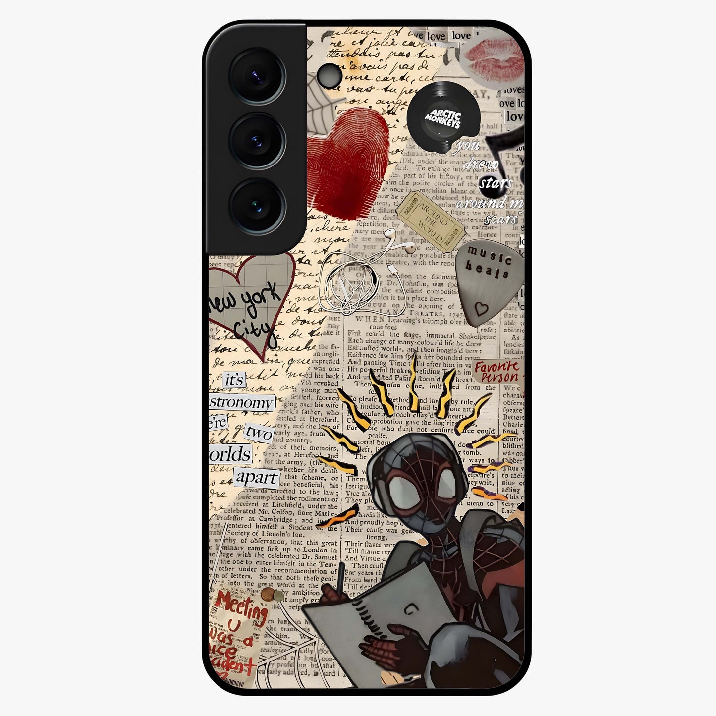 City Dream Sketch Glass Case showing flat back view with artistic city skyline sketch artwork and glossy glass finish.