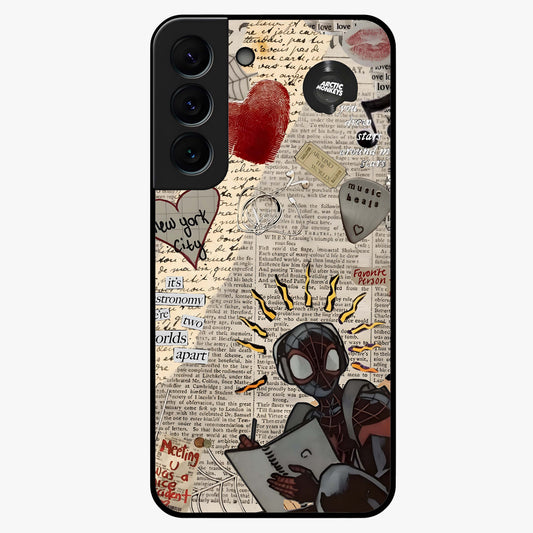 City Dream Sketch Glass Case showing flat back view with artistic city skyline sketch artwork and glossy glass finish.