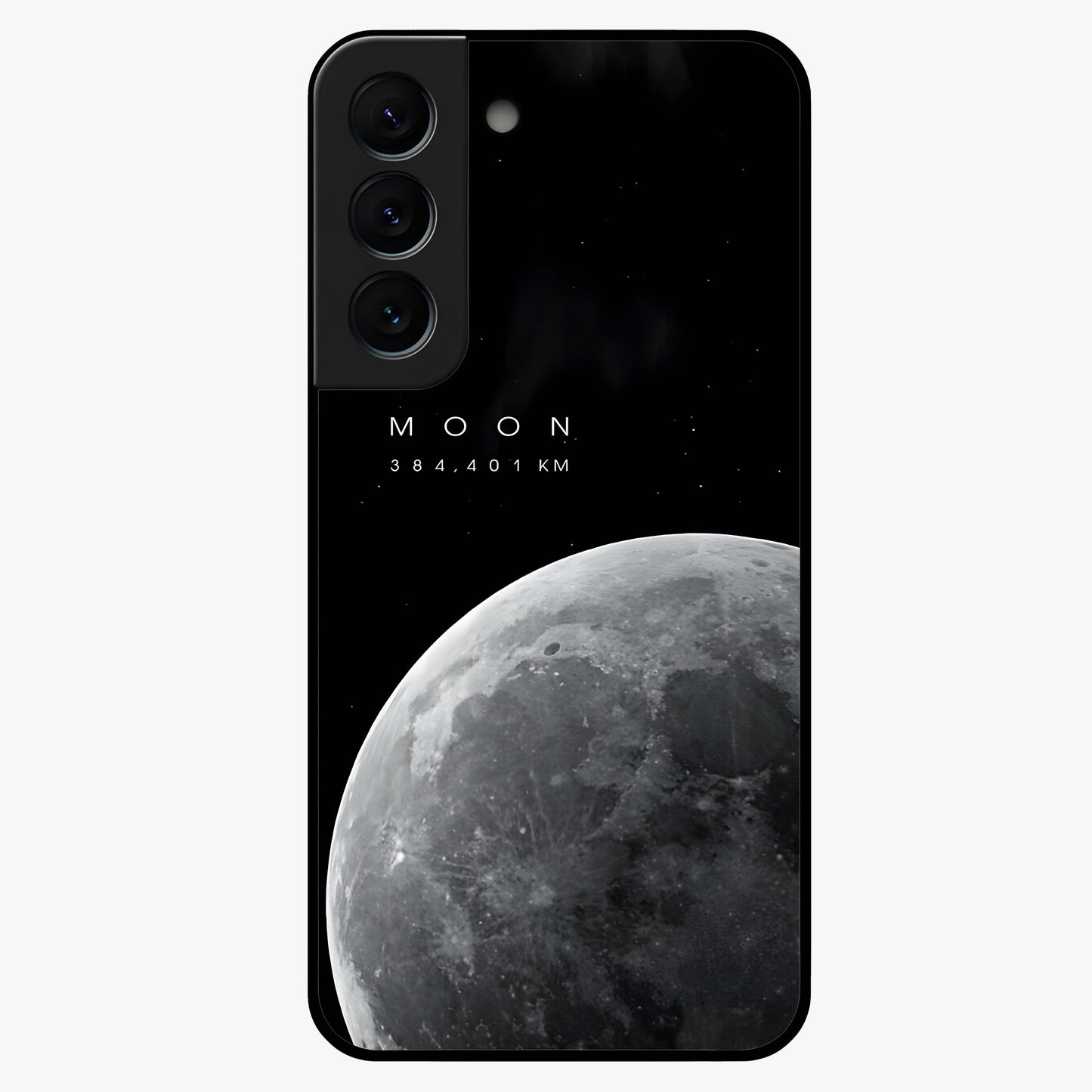 Cosmic Moon Glow Glass Case showing flat back view with glowing moon artwork and glossy glass finish.