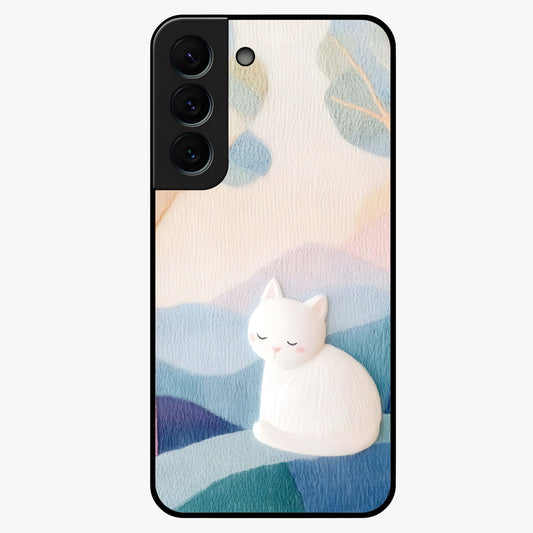 Cotton Dream Cat Glass Case showing flat back view with soft dreamy cat artwork and glossy glass finish.