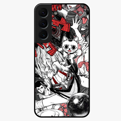 Crimson Chaos Panel Glass Case showing flat back view with bold crimson abstract artwork and glossy glass finish.
