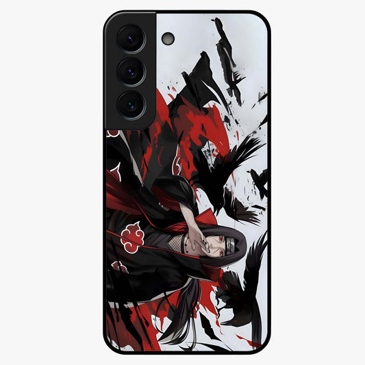 Crimson Crow Illusion Glass Case showing flat back view with artistic crow illusion artwork and glossy glass finish.