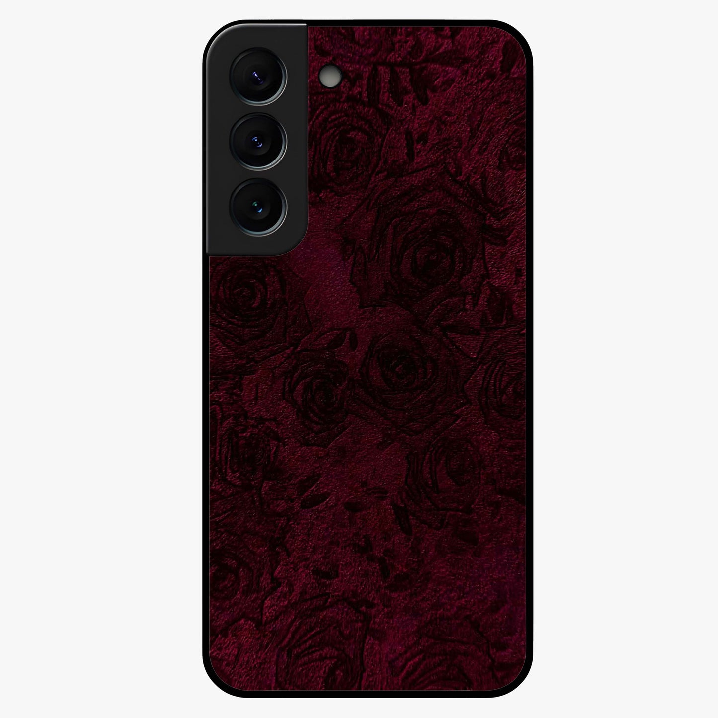 Crimson Fade Flow Glass Case showing flat back view with flowing crimson gradient artwork and glossy glass finish.