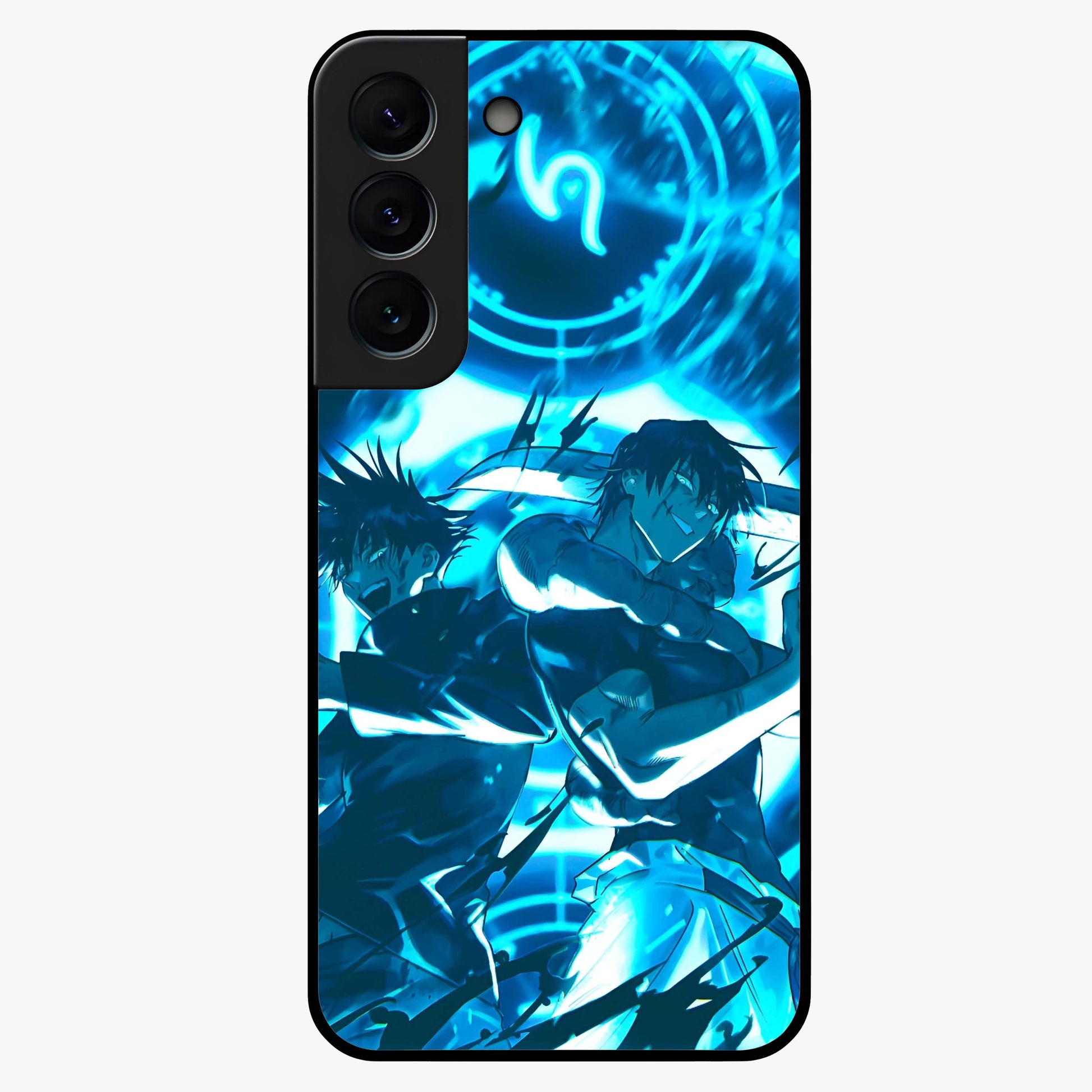 Cursed Energy Clash Glass Case showing flat back view with intense cursed energy artwork and glossy glass finish.