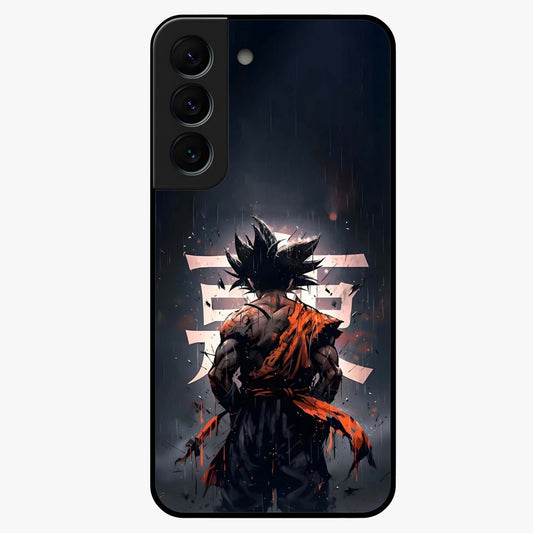 Dark Warrior In Rain Glass Case showing flat back view with warrior artwork in rainy atmosphere and glossy glass finish.