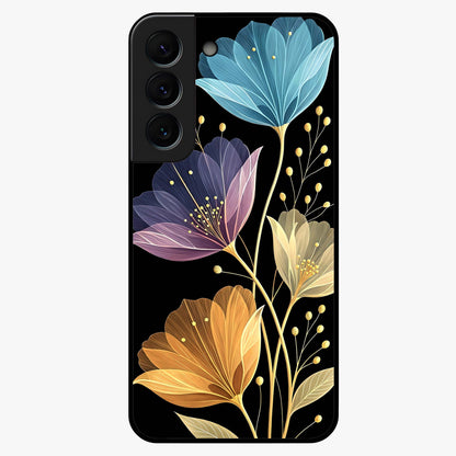 Delicate Multicolor Flowers Glass Case showing flat back view with vibrant floral artwork and glossy glass finish.