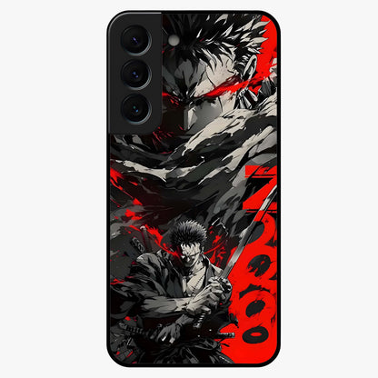 Demon Sword Resolve Glass Case showing flat back view with fierce sword warrior artwork and glossy glass finish.