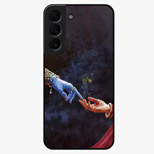 Divine Touch Eternal Glass Case showing flat back view with spiritual themed artwork and glossy glass finish.