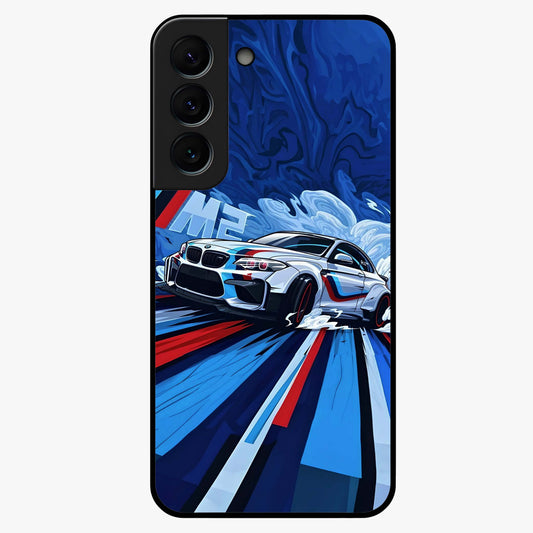 Drift Power Rush Glass Case showing flat back view with dynamic racing inspired artwork and glossy glass finish.