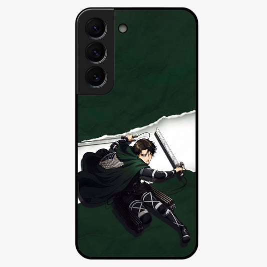 Emerald War Vanguard Glass Case showing flat back view with powerful warrior themed artwork and glossy glass finish.