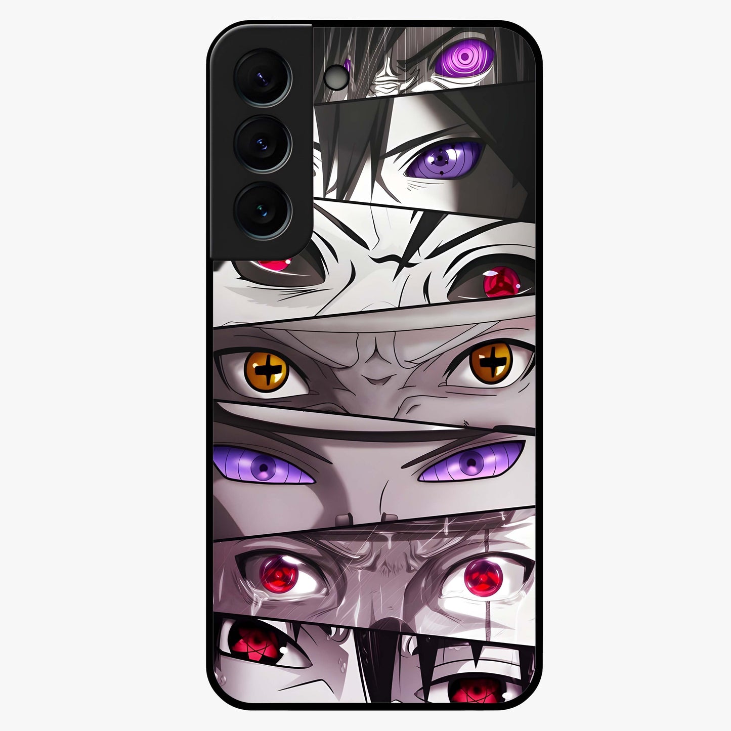 Eyes of Destiny Glass Case showing flat back view with striking eye themed artwork and glossy glass finish.