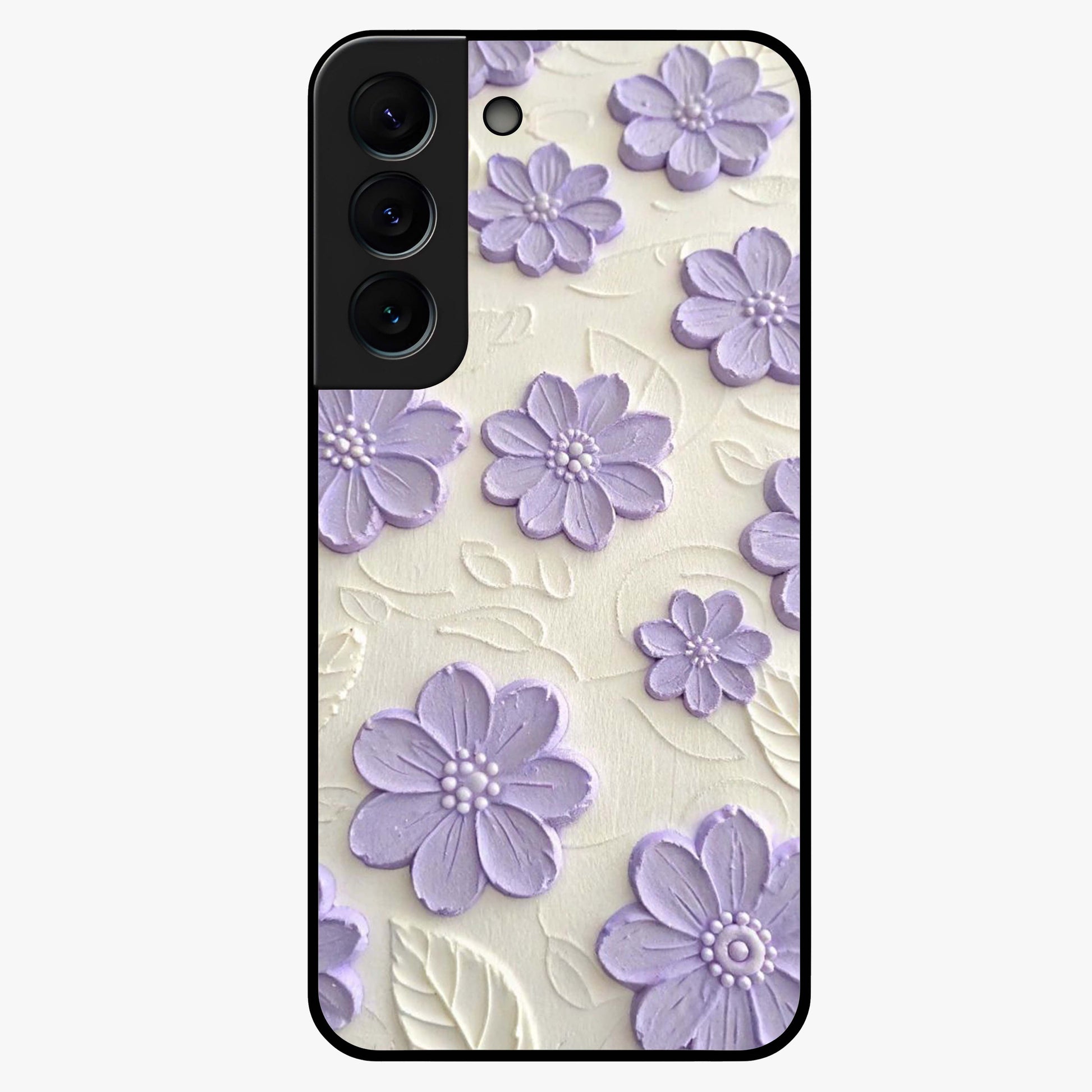 Floral Wall Art With Purple Flowers Glass Case showing flat back view with purple flower artwork and glossy glass finish.