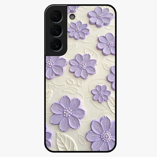 Floral Wall Art With Purple Flowers Glass Case showing flat back view with purple flower artwork and glossy glass finish.