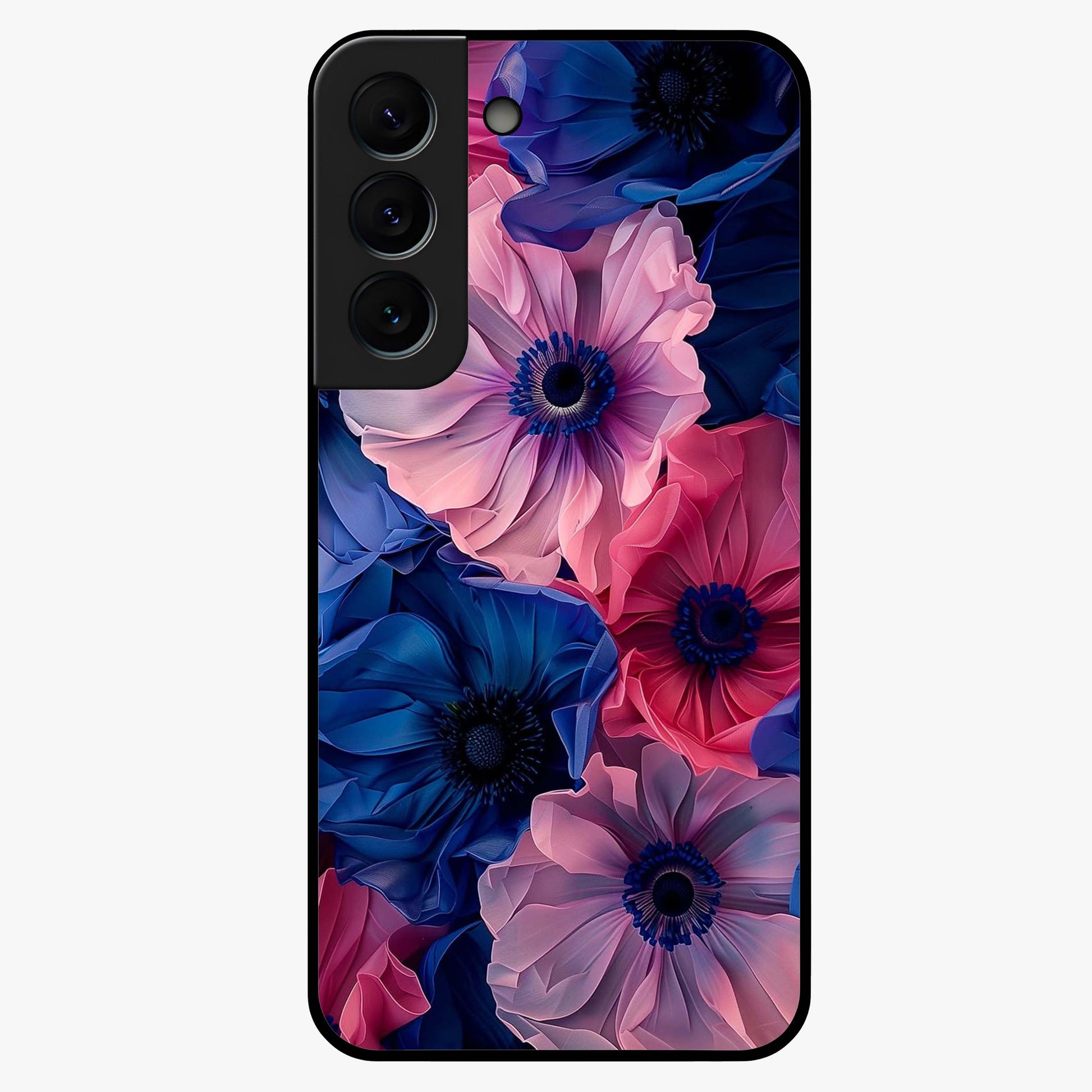 Flower Paper Art Pattern Glass Case showing flat back view with paper cut style floral artwork and glossy glass finish.