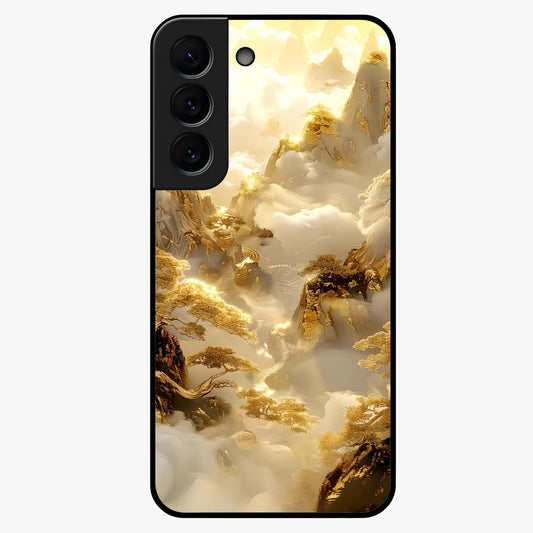 Gates Of Illumination Glass Case showing flat back view with mystical illuminated gate artwork and glossy glass finish.