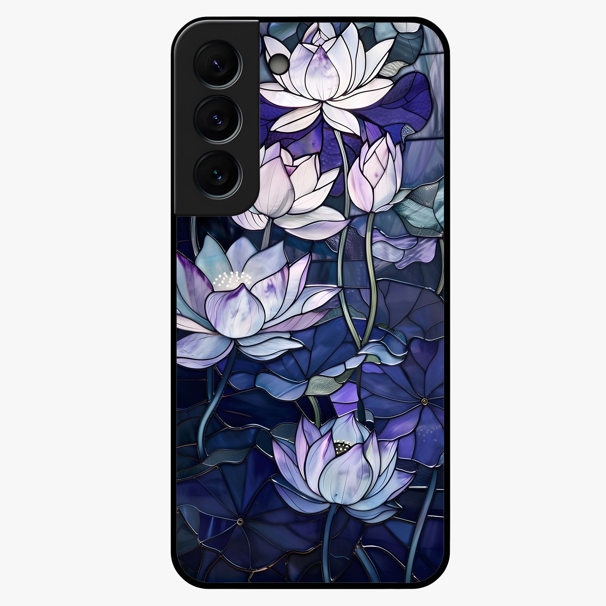 Gloss Petal Rush Glass Case showing flat back view with glossy flower petal artwork and smooth glass finish.