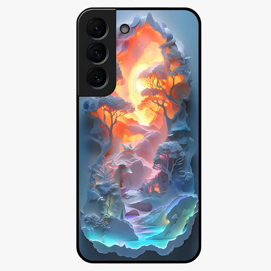 Glow Forest Portal Glass Case showing flat back view with glowing forest portal artwork and glossy glass finish.