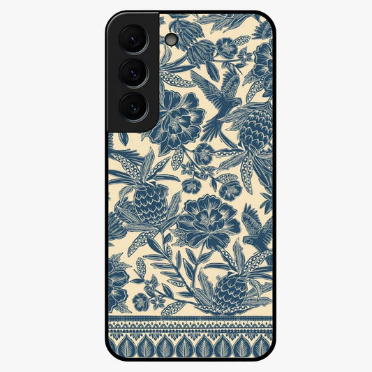 Heirloom Wild Bloom Glass Case showing flat back view with vintage inspired wild flower artwork and glossy glass finish.