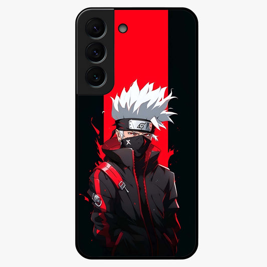 Kakashi Scarlet Shadow Glass Case showing flat back view with powerful anime ninja artwork and glossy glass finish.
