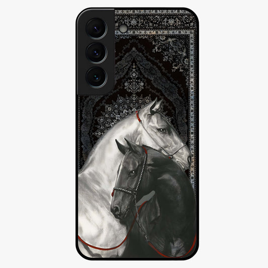 Majestic Ride Legacy Glass Case showing flat back view with powerful automotive inspired artwork and glossy glass finish.
