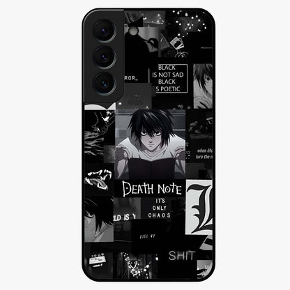 Midnight Chaos Mind Glass Case showing flat back view with abstract dark themed artwork and glossy glass finish.