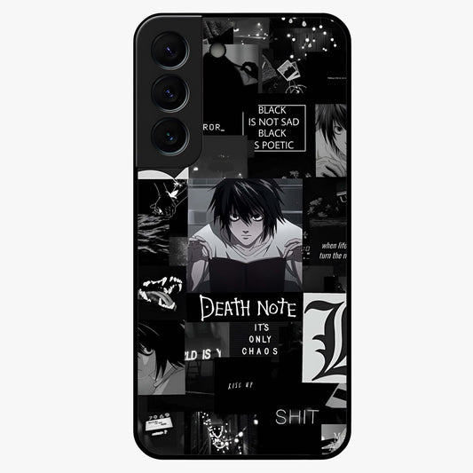 Midnight Chaos Mind Glass Case showing flat back view with abstract dark themed artwork and glossy glass finish.
