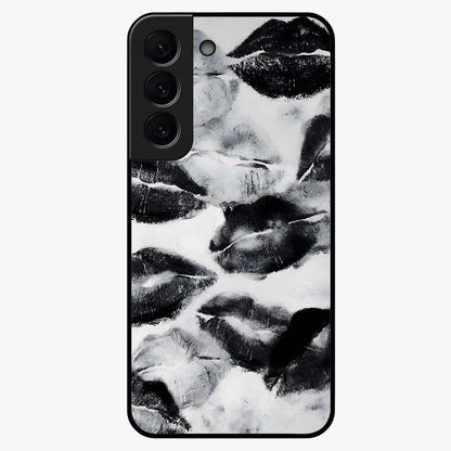 Midnight Kiss Marks Glass Case showing flat back view with lipstick kiss mark artwork and glossy glass finish.