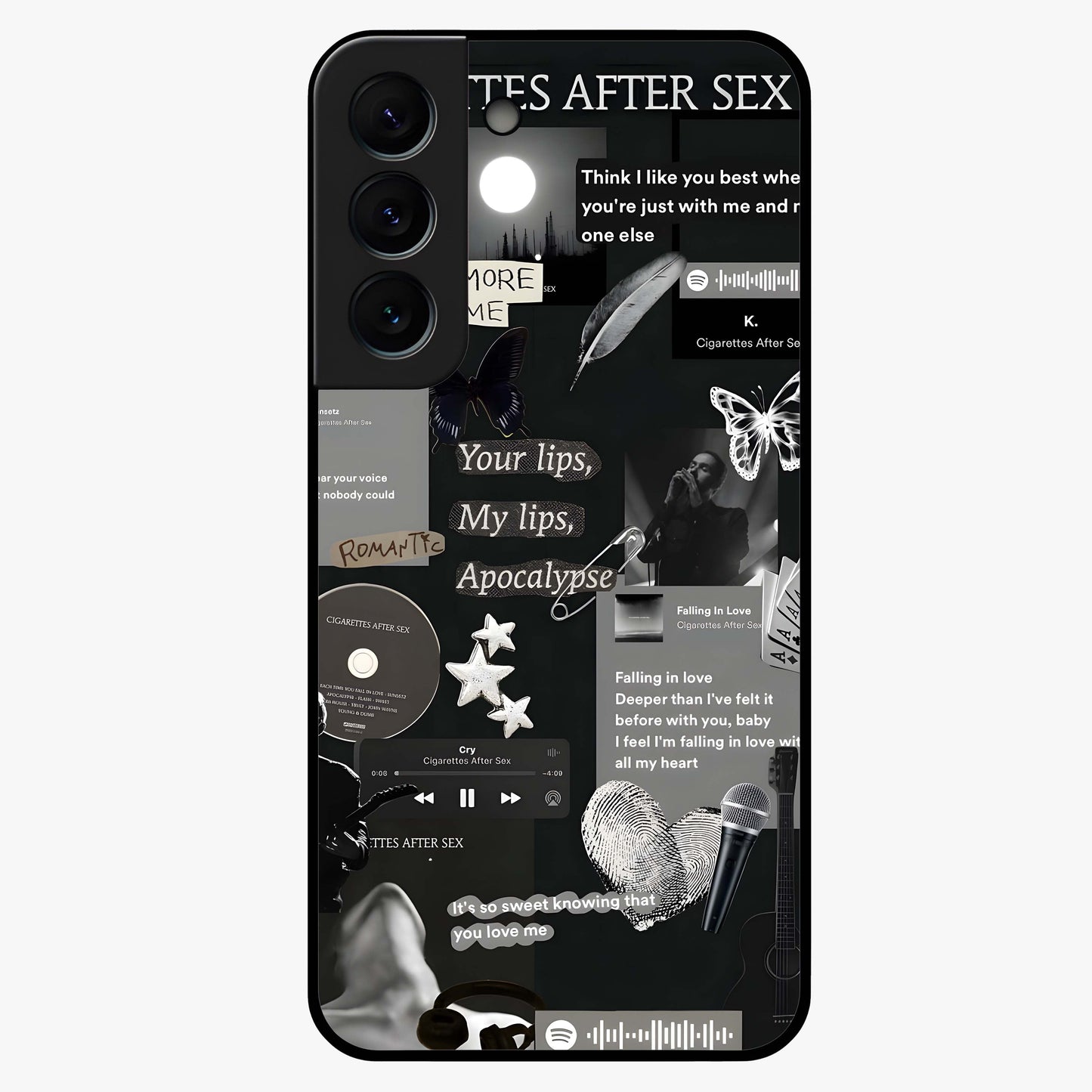 Midnight Love Echo Glass Case showing flat back view with romantic midnight themed artwork and glossy glass finish.